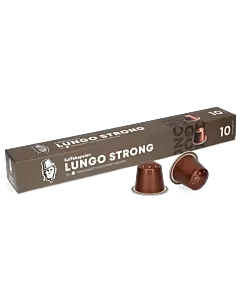 Kaffekapslen Lungo Strong Premium package and pod for Nespresso
