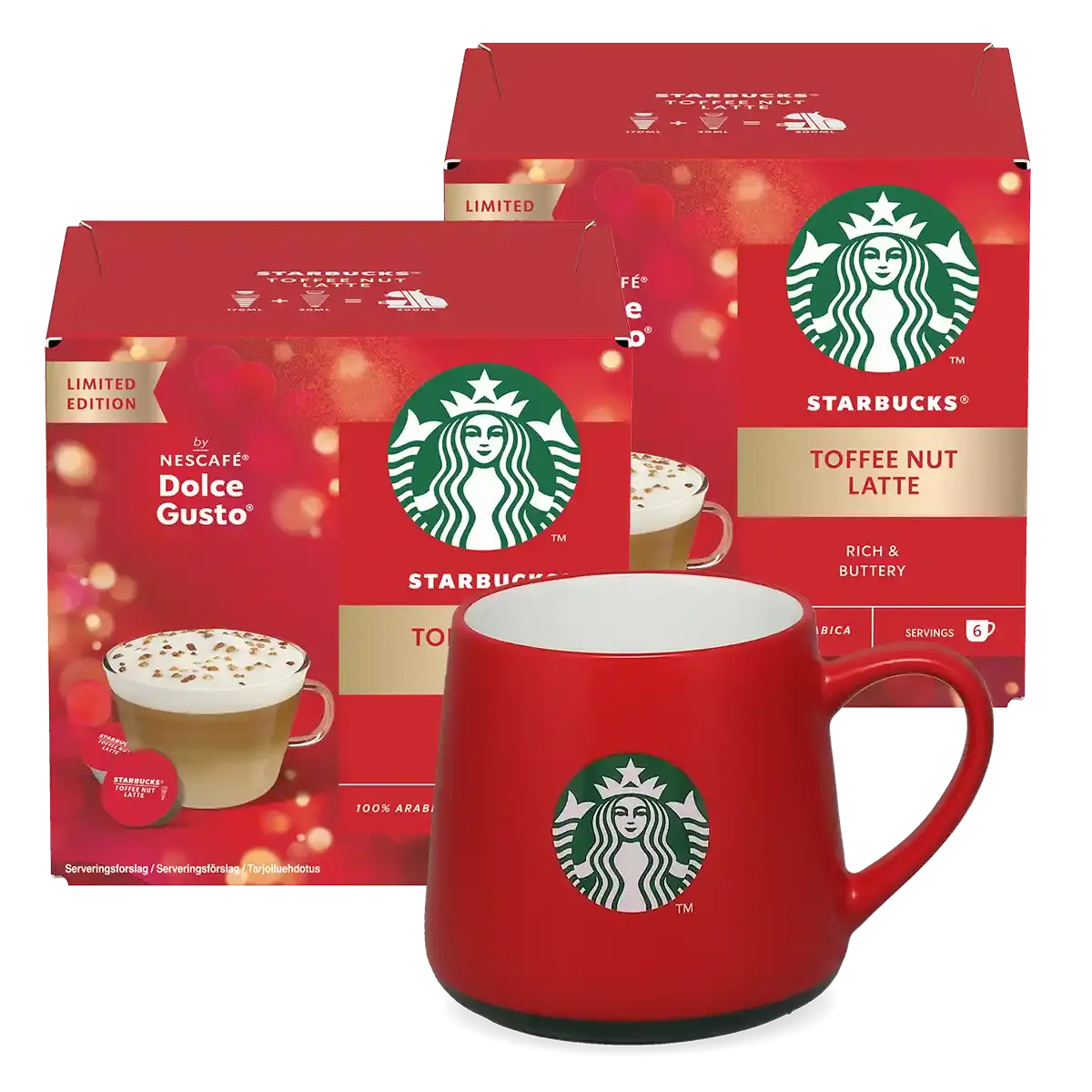 Toffee Nut Latte + punainen mukipaketti