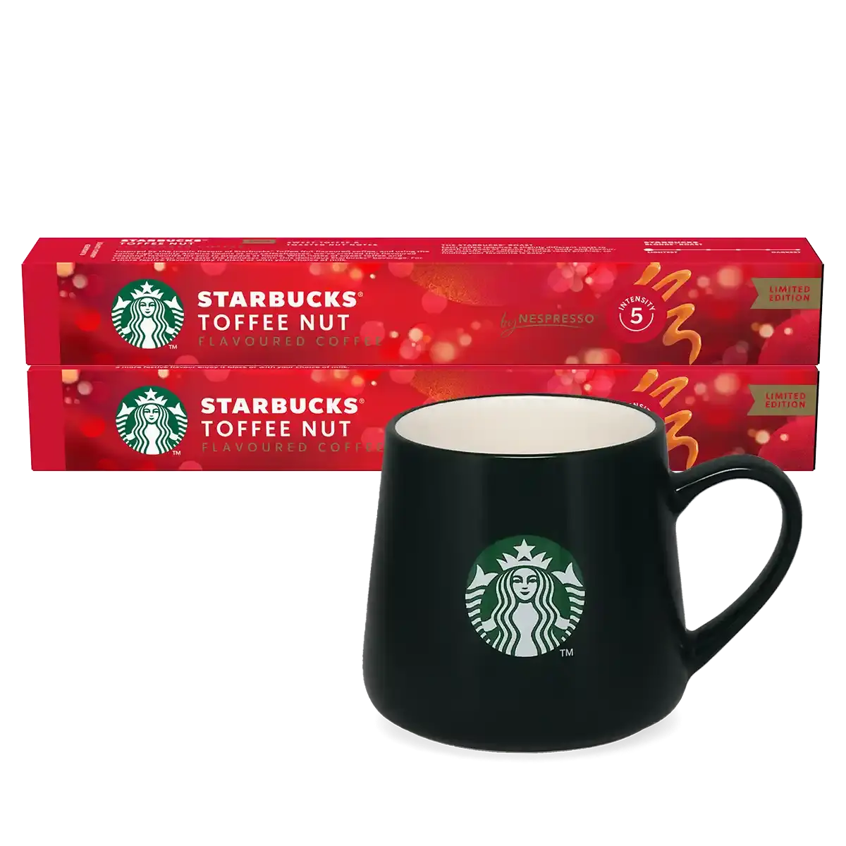 Toffee Nut + tummanvihreä mukipaketti