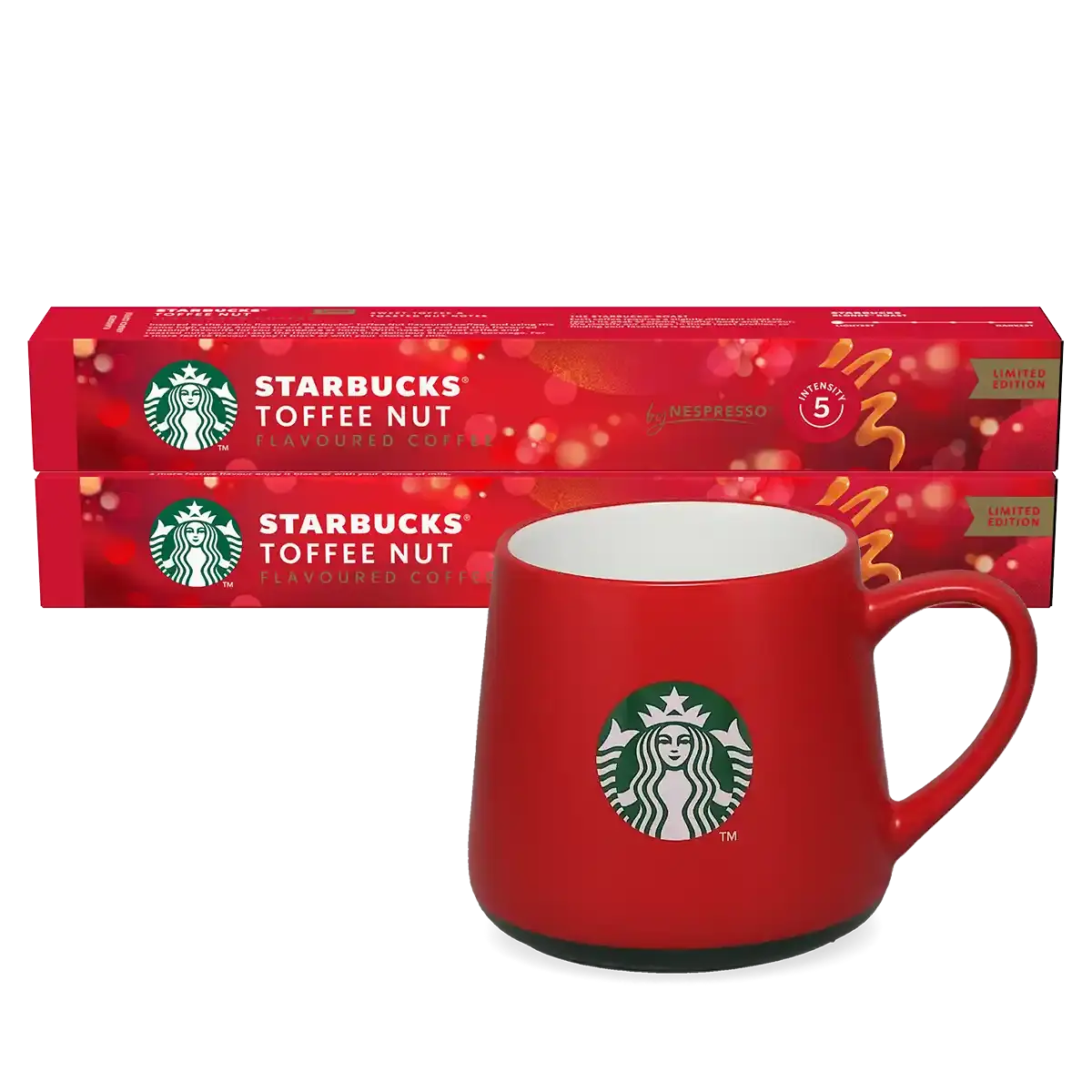 Toffee Nut + punainen mukipaketti