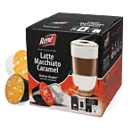Café René Latte Macchiato Caramel package and capsule for Dolce Gusto
