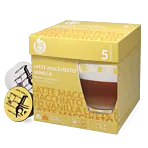 Kaffekapslen Latte Macchiato Vanilla package and capsule for Dolce Gusto
