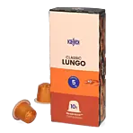 Kaffekapslen Lungo Premium package and pod for Nespresso
